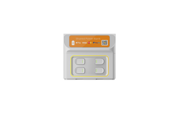 Smart shared power bank charging station with 4 slots, LED indicators and mobile payment options